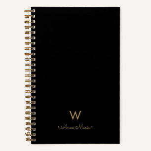 Modern Black Gold Script Monogram Notizbuch