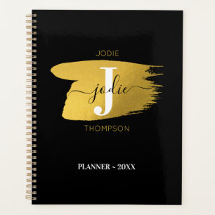 Modern Black & Gold Script Monogram Planer