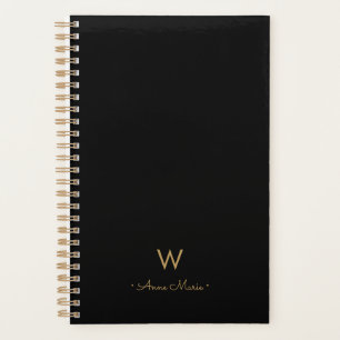 Modern Black Gold Script Monogram Planer