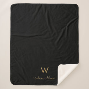 Modern Black Gold Script Monogram Sherpadecke