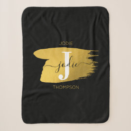 Modern Black & Gold Script Monogram Sherpadecke