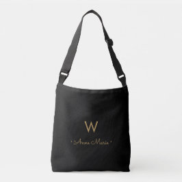 Modern Black Gold Script Monogram Tragetaschen Mit Langen Trägern