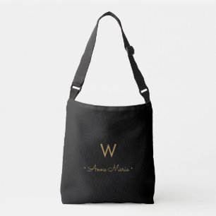 Modern Black Gold Script Monogram Tragetaschen Mit Langen Trägern