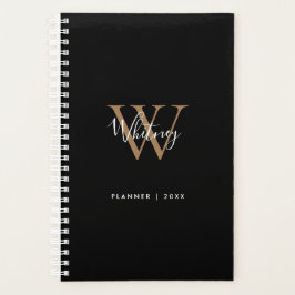 Modern Black Gold Script Name Monogram 2023 Planer