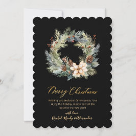 Modern Black Gold Script Wreath Grüne Weihnachten
