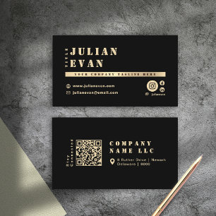 Modern Black & Gold Shiny Stencil Bold Typografie Visitenkarte