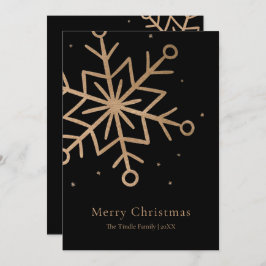 Modern Black Gold Snow Flake Script Christmas Feiertagskarte