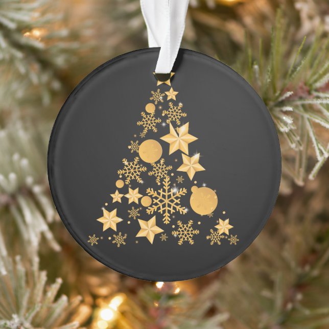 Modern Black Gold Snowflakes Weihnachtsbaum Ornament (Baum)