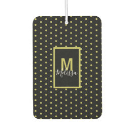 Modern Black Golden Circle Pattern Monogram Autolufterfrischer
