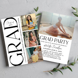 Modern Black Grad Multi Photo Graduation Party Einladung