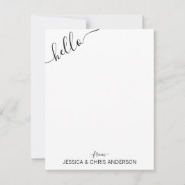 Modern Black Gray Script Slanted Hello from Couple Mitteilungskarte