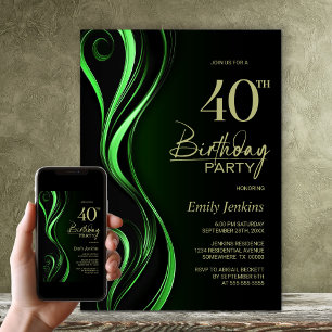 Modern Black Green 40. Geburtstag Party Einladung