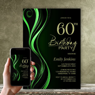 Modern Black Green 60. Geburtstagsparty Einladung