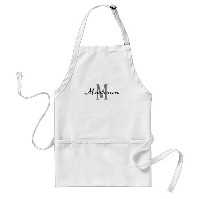 Modern Black Grey Script Monogram Name Womens Schürze (Vorne)