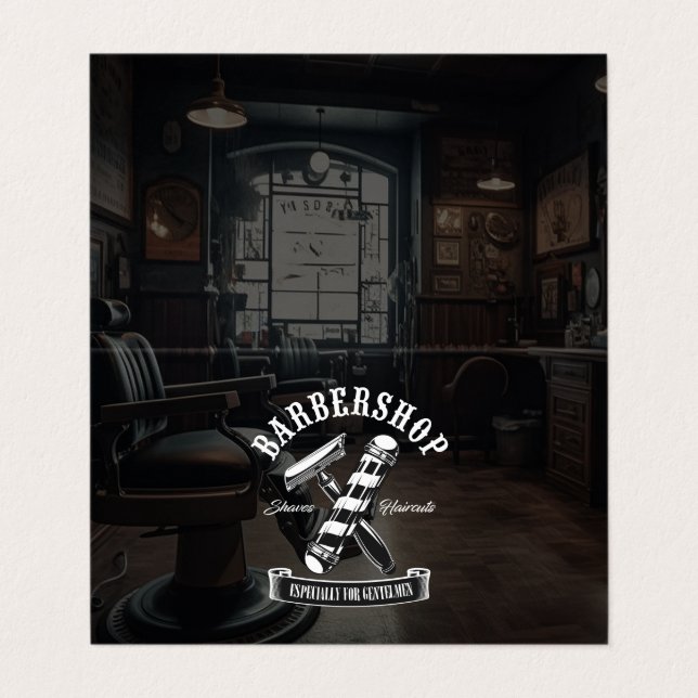 Modern Black Hair Stylist Barbershop Folded Visitenkarten (Außenseite Aufgefaltet)