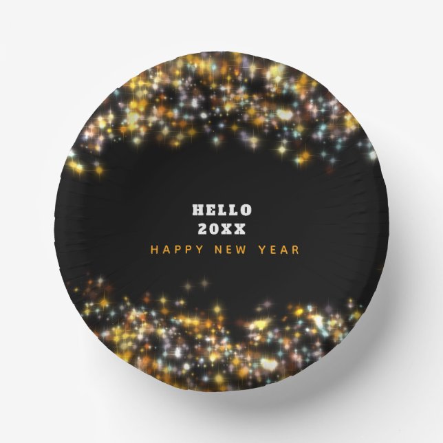 Modern Black Happy New Year Gold Glitzer Sparkling Pappteller (Vorderseite)