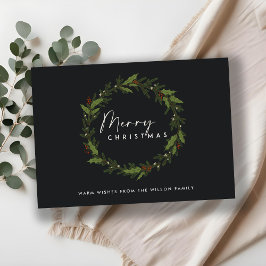 MODERN BLACK HOLLY BERRY WREATH MERRY CHRISTMAS FEIERTAGSKARTE