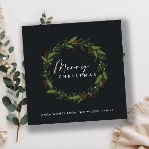 MODERN BLACK HOLLY BERRY WREATH MERRY CHRISTMAS FEIERTAGSKARTE
