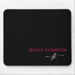 Modern Black Hot Pink Simple Script Monogram Name  Mousepad<br><div class="desc">mit Monogramm,  einfacher Skriptname und erstklassiger moderner und eleganter,  mädchenhaft-stylischer Black and Hot Pink Mit Girly Gray Initials Ihren Namen hinzufügen. Dieses personalisierte Notebook-Mousepad eignet sich perfekt für 16,  1.,  21.,  30.,  40.,  50.,  60.,  70. Geburtstagsparty,  Hochzeiten,  Gastgeschenk,  Weihnachtsgeschenk,  Quinceanera,  Abschluss,  Brautparty,  Junggeselinnen-Abschied,  Jubiläum oder Kinderdusche.</div>
