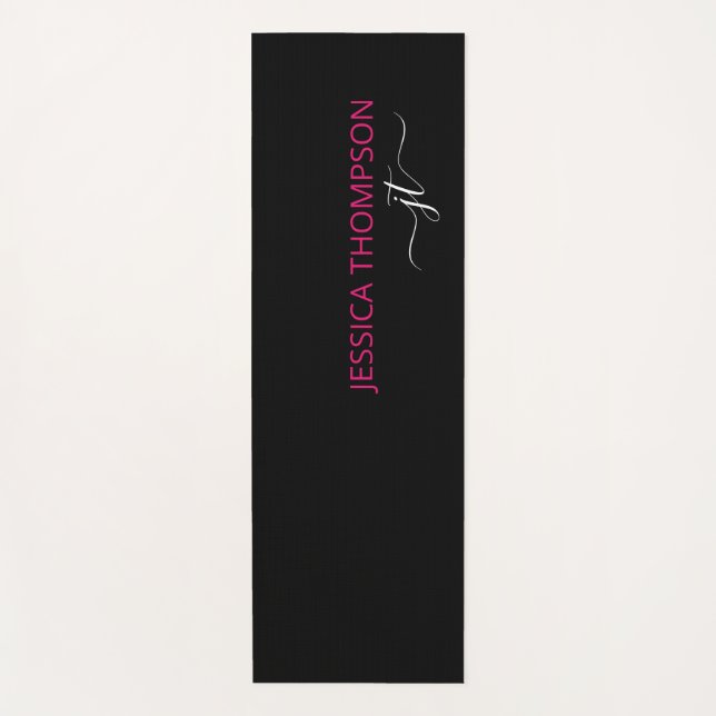 Modern Black Hot Pink Simple Script Monogram Name  Yogamatte (Vorderseite)
