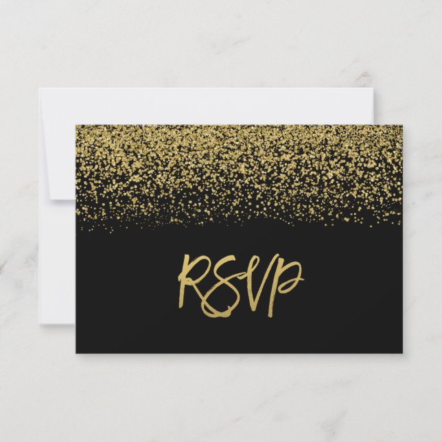 Modern Black Imitats Gold Glitzer UAWG RSVP Karte (Vorderseite)