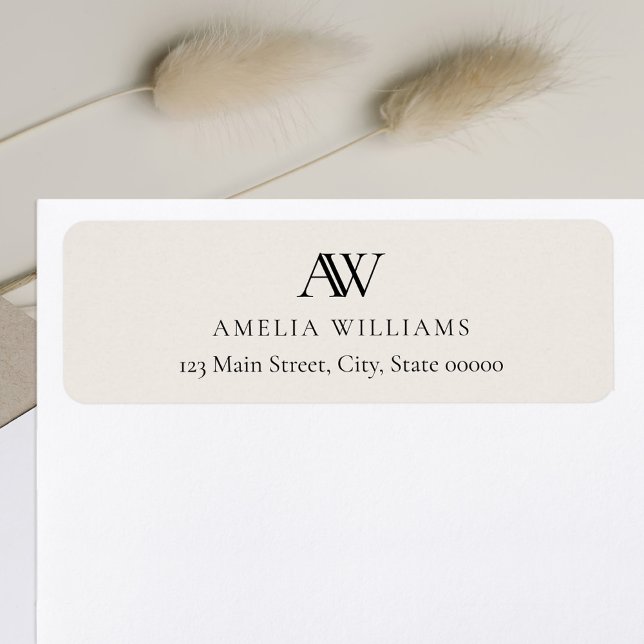 Modern Black Ivory Elegant Monogram Return Address (Von Creator hochgeladen)