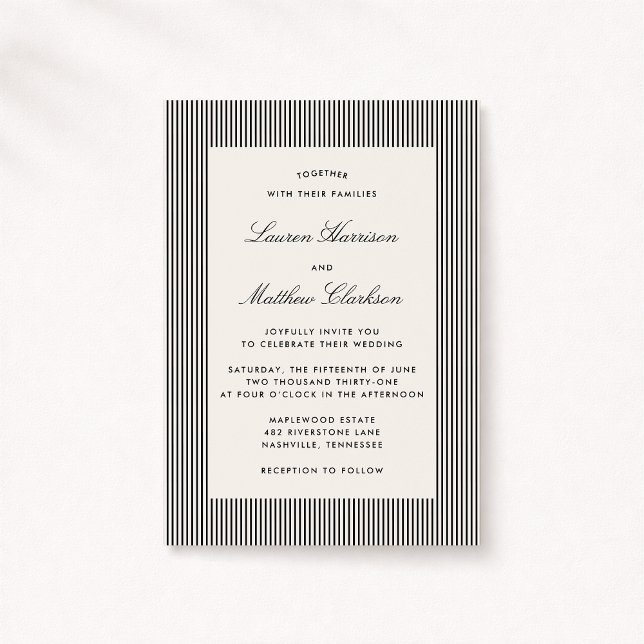 Modern Black & Ivory Striped Wedding Invitation Einladung (Von Creator hochgeladen)