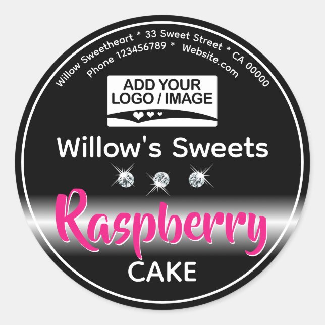 Modern Black Kristall Cupcake Cake Cake Konditorei Runder Aufkleber (Vorderseite)