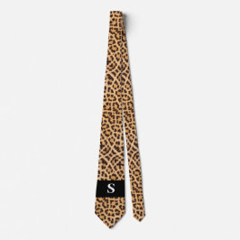Modern Black Leopard Print Monogram Mens Krawatte