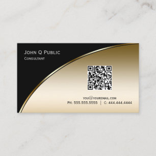 Modern Black Light Gold QR Elegant Beruflich Visitenkarte
