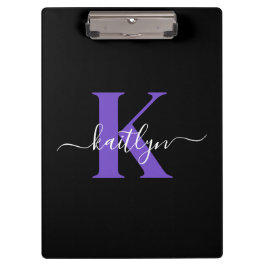 Modern Black Lila Script Monogram Klemmbrett