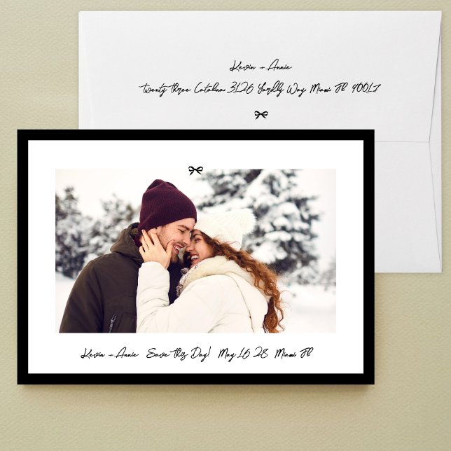 Modern Black Little Bow Photo Save This Day Save The Date (Von Creator hochgeladen)