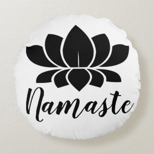 Modern Black Lotus Blume Namaste Yoga Rundes Kissen