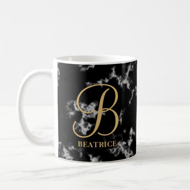 Modern Black Marmor Gold Typografy name monogram Kaffeetasse (Links)