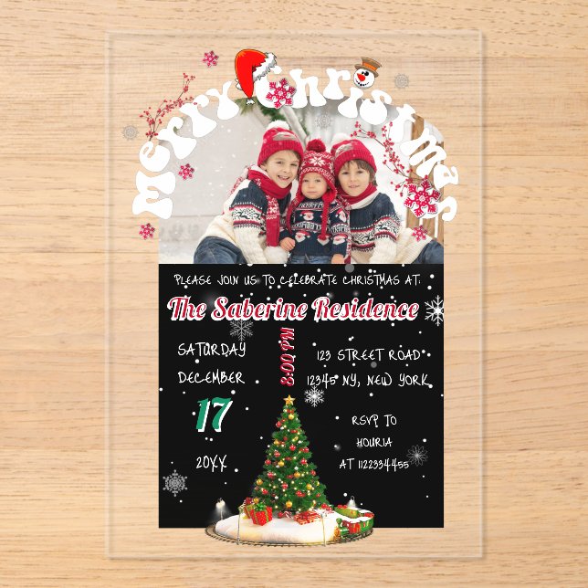 Modern Black Merry Christmas Photo Graffiti Party  Acryleinladungen (Vorderseite)