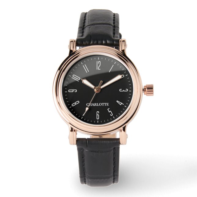 Modern Black Minimalist Custom Contemporary Office Armbanduhr (Vorderseite)