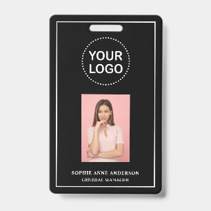 Modern Black Minimalist QR Code Business Employee Ausweis
