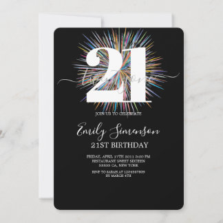 Modern Black Minimalistisch 21. Geburtstag Einladung