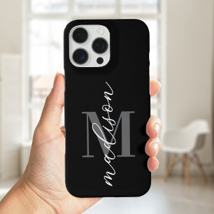 Modern Black Minimalistisch Script Monogram iPhone 16 Pro Max Hülle