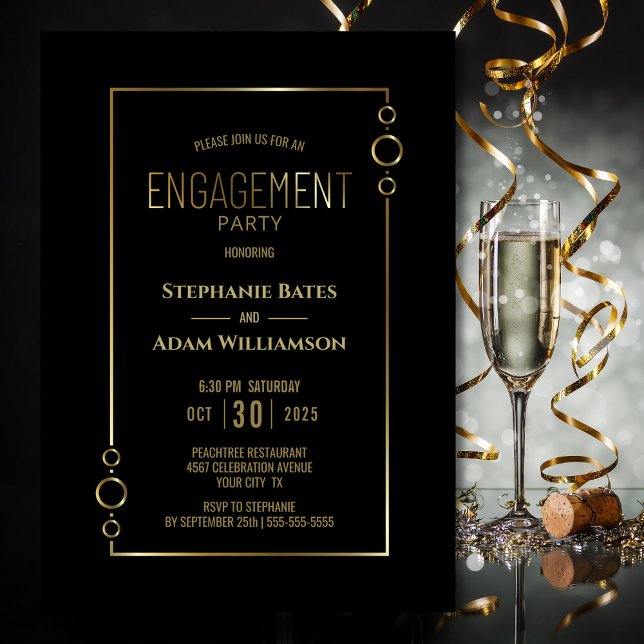 Modern Black mit Gold Frame Engagement Party Einladung (Von Creator hochgeladen)