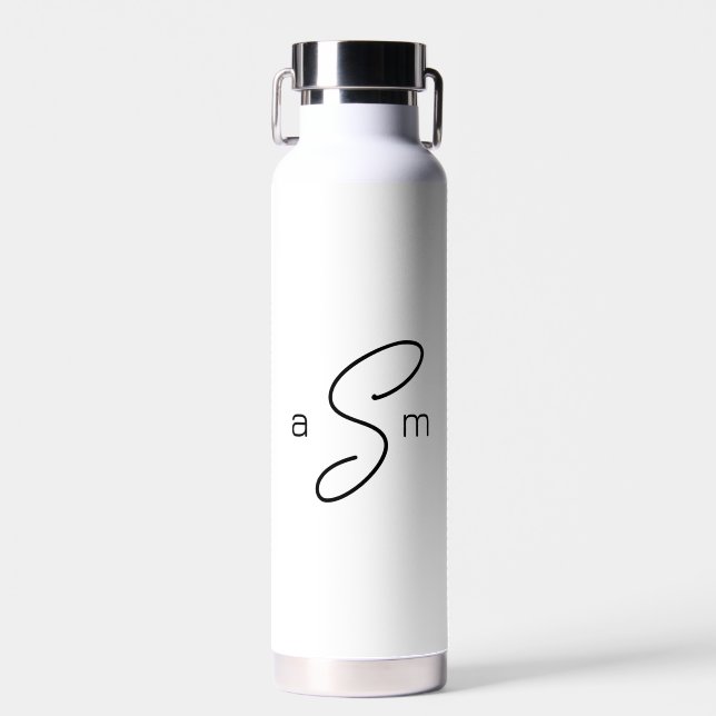 Modern Black Monogram B/W Simple Water Bottle Trinkflasche (Vorne)