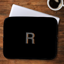 Modern Black Monogram | Benutzerdefiniert Laptopschutzhülle