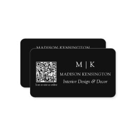 Modern Black Monogram oder Add Logo QR Code Visitenkarte