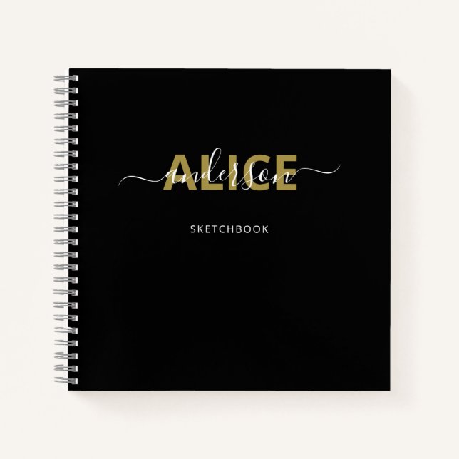 Modern Black Monogram Script Artist Sketchbook Notizbuch (Vorderseite)