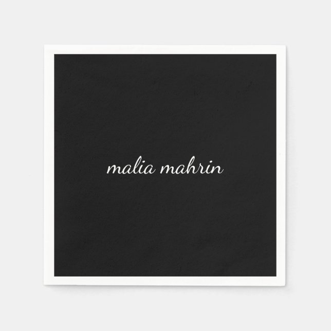 Modern Black Monogram Script Design Serviette (Vorderseite)