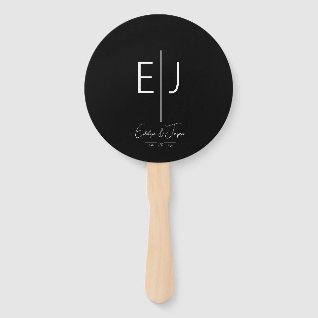 Modern Black Monogram Set of Fans Fächer (Vorderseite)