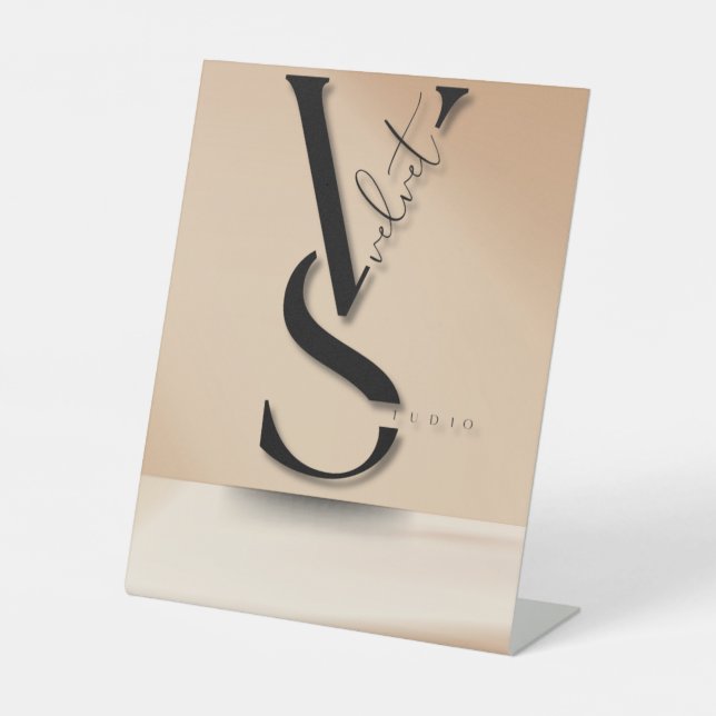 Modern Black Monogram "VS" Pedestzeichen Sockelschild (Vorderseite)