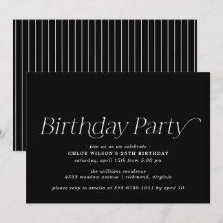 Modern Black | Moody Simple Any Age Birthday Einladung