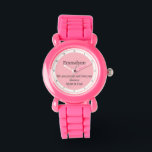 Modern Black Name and Text on Pink and White Armbanduhr<br><div class="desc">Modern watch as a gift for your daughter. Biological or not. Where there's love,  there's family. 
A pink design with black lettering and an outer white circle below the numbers. 
A sweet gift to show your girl that you are proud of her and love her very much.</div>
