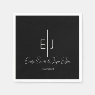 Modern Black Name Initials Paper Plate Serviette